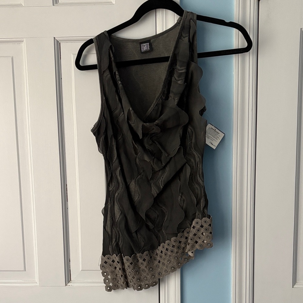 Alfani Olive Ruffle Tank with Eyelet Trim